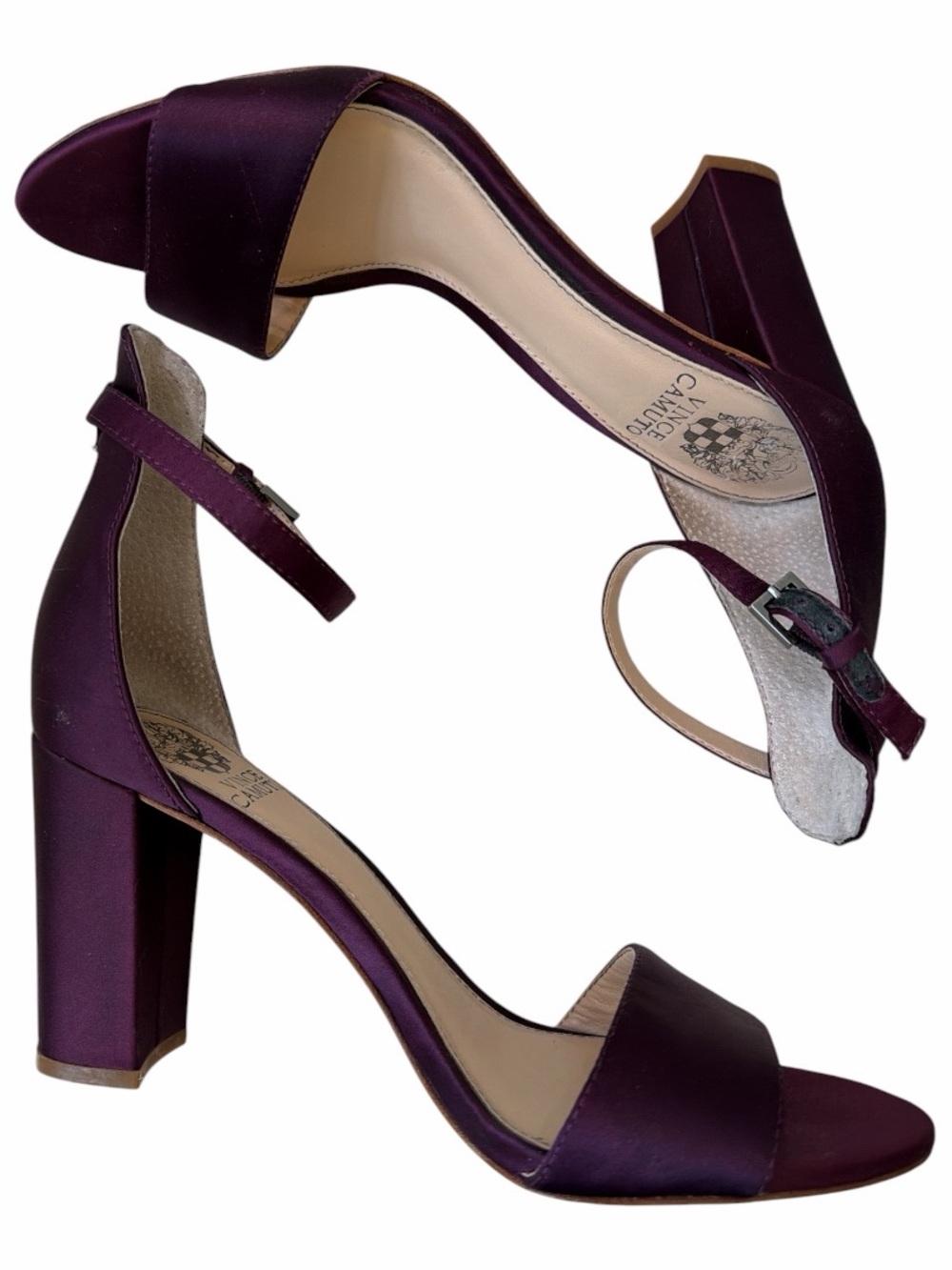 Vince Camuto Plum Block Heel Sandals Size 8 Ankle Strap Heels - Picture 11 of 14